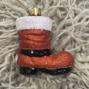 Vintage Poland glass Glittery Red Santa Boot Christmas tree Ornament